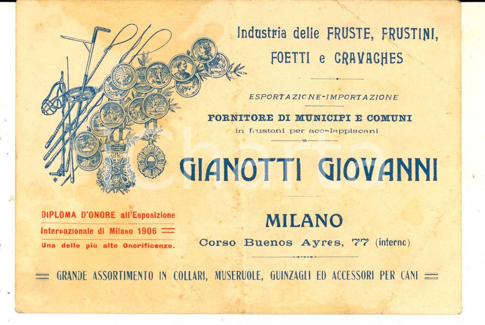 Cartolina originale da collezione 1910 ca MILANO C.s. Buenos Aires 77 Industria fruste GIANOTTI Giovanni Cartolina 1