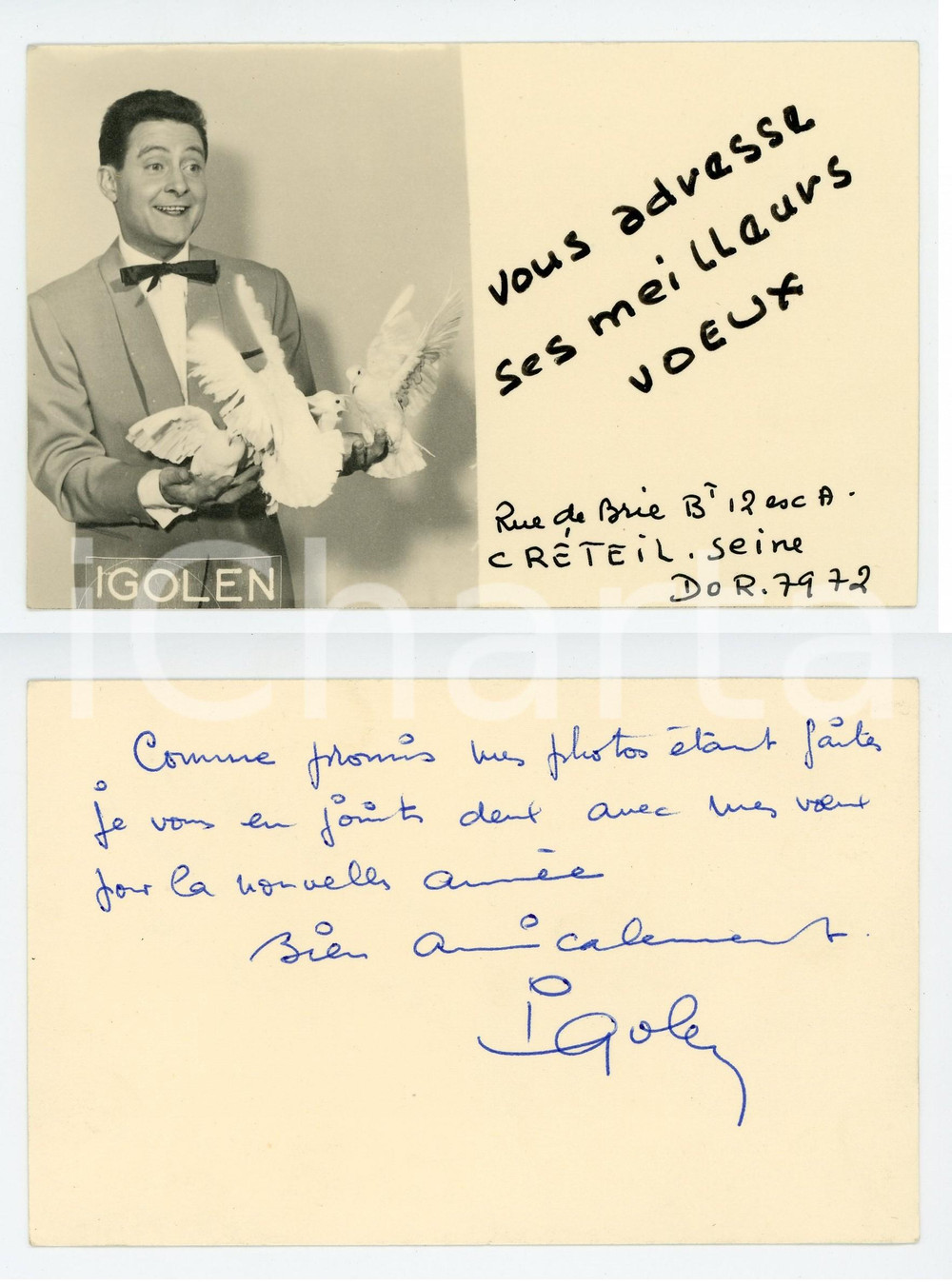 Autografo originale 1950 ca PARIS CIRQUE Ricky IGOLEN Foto seriale con AUTOGRAFO 14x8 cm 1