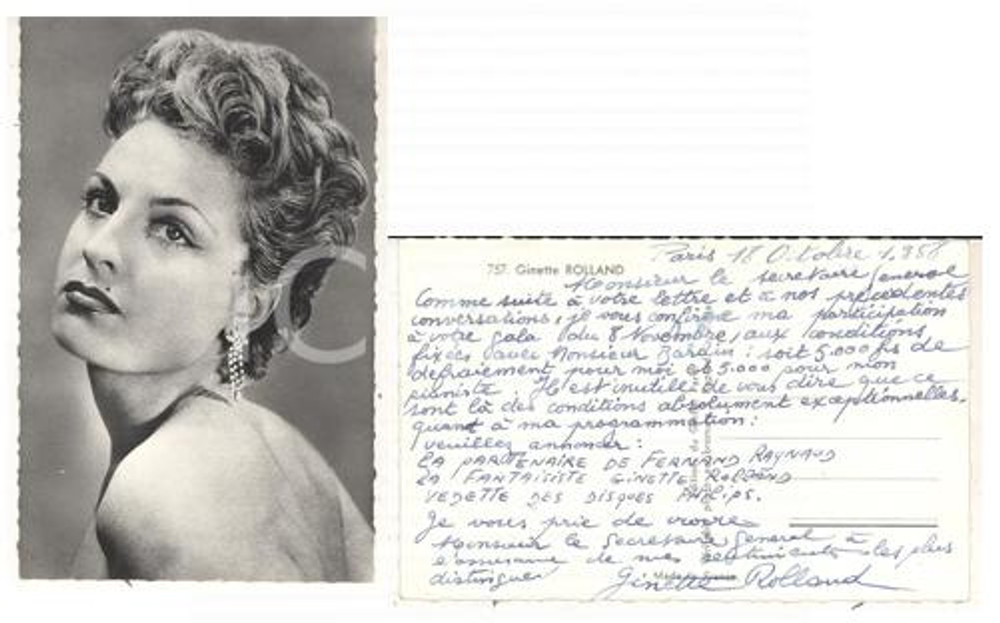 Autografo originale 1958 PARIS Ritratto cantante Ginette ROLLAND Foto seriale con AUTOGRAFO 9x14 1