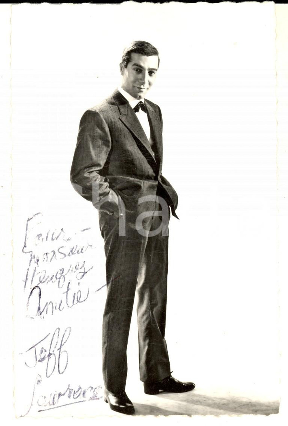 Autografo originale 1960 ca PARIS Ritratto cantante Jeff LAWRENCE Foto seriale con AUTOGRAFO 9x14 1