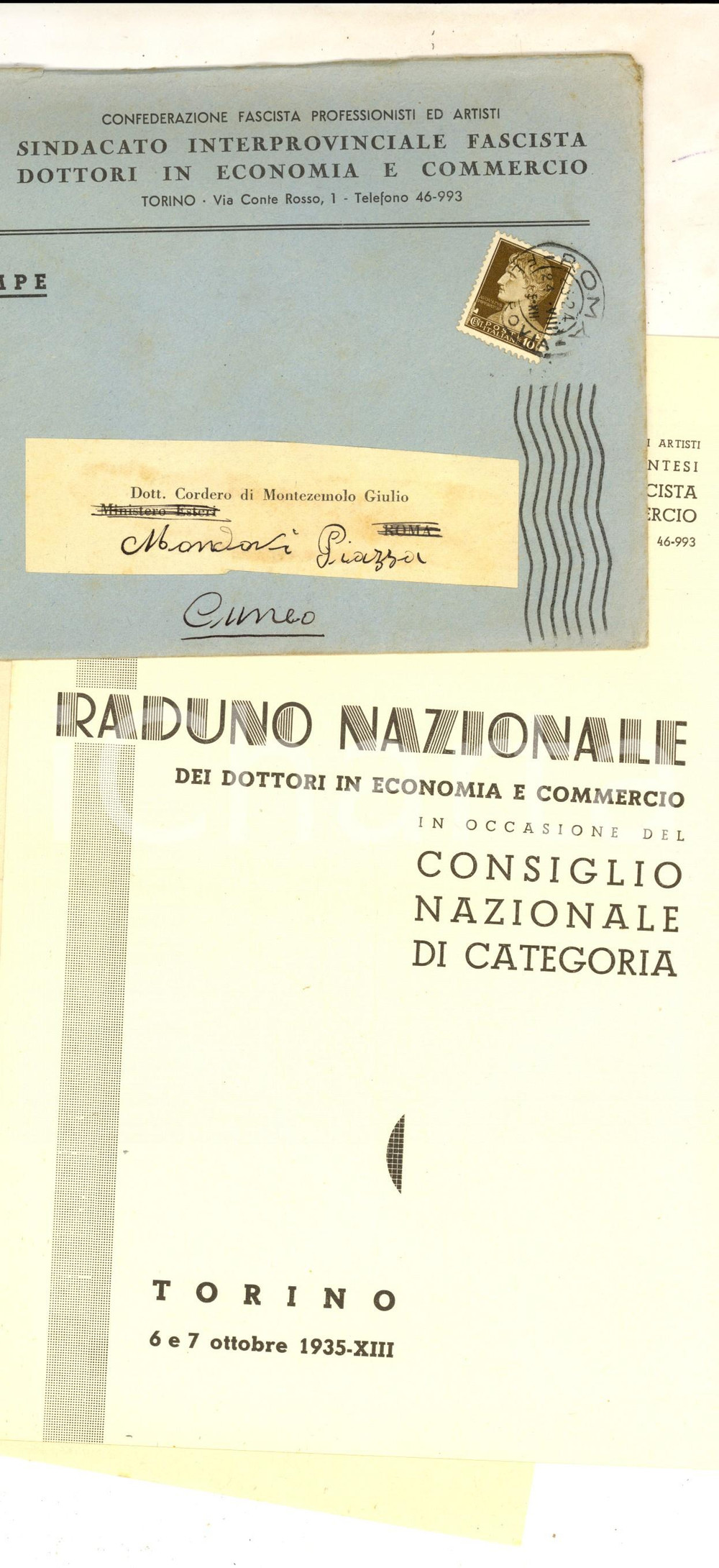 Documento originale, autentico 1935 TORINO Raduno nazionale dottori in Economia e Commercio Programma 1