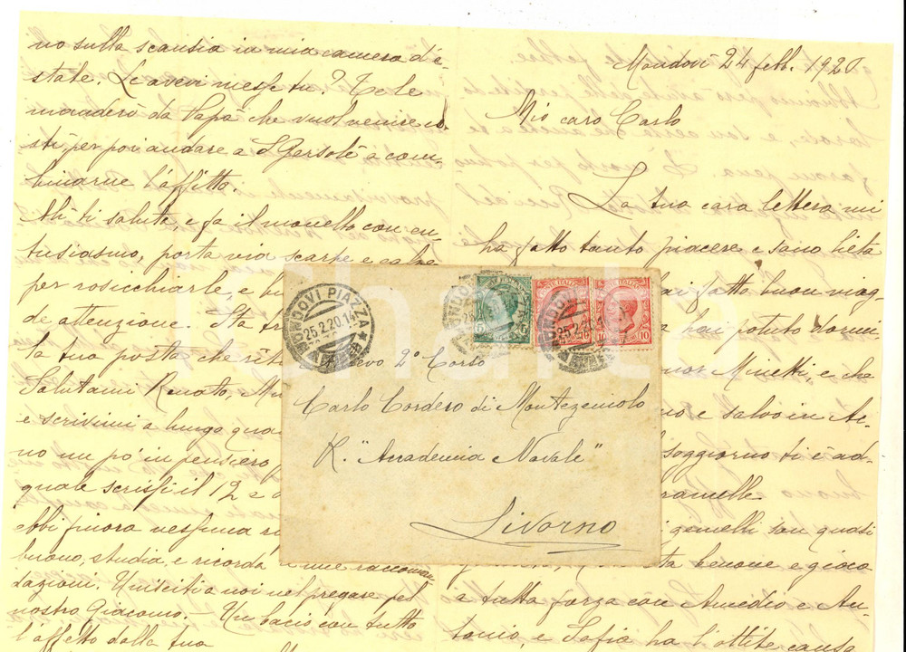 Manoscritto, lettera originale 1920 MONDOVI  Marchesa CORDERO DI MONTEZEMOLO al figlio Carlo Autografo 1