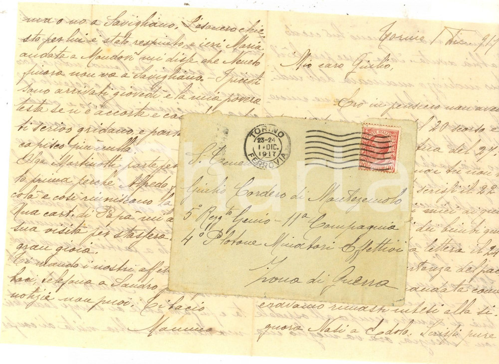 Manoscritto, lettera originale 1917 TORINO Marchesa CORDERO DI MONTEZEMOLO al figlio Giulio Autografo 1