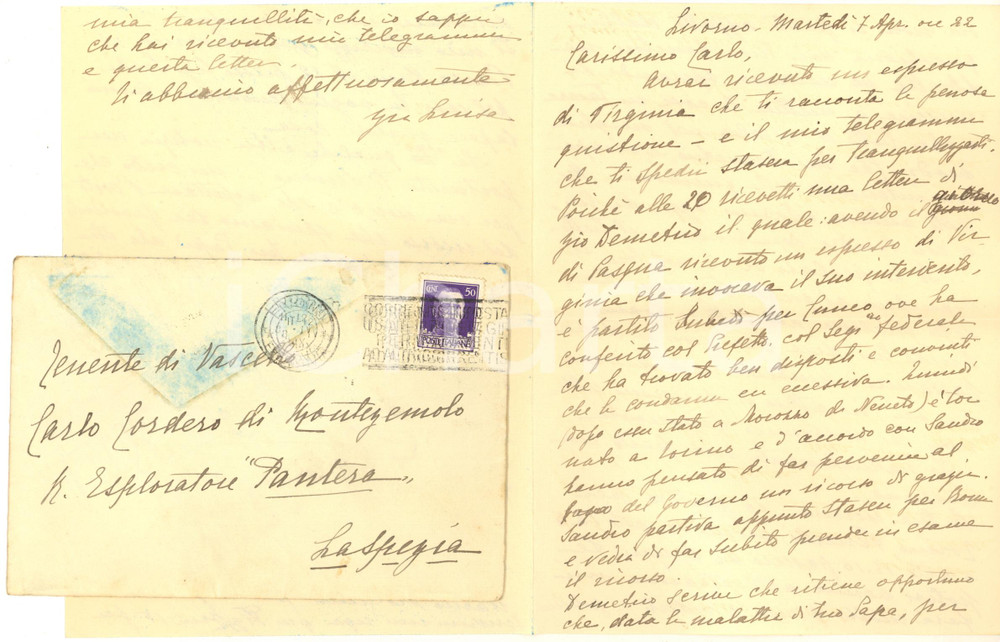 Manoscritto, lettera originale 1931 LIVORNO Luisa CORDERO DI MONTEZEMOLO al nipote Carlo su condanna parente 1