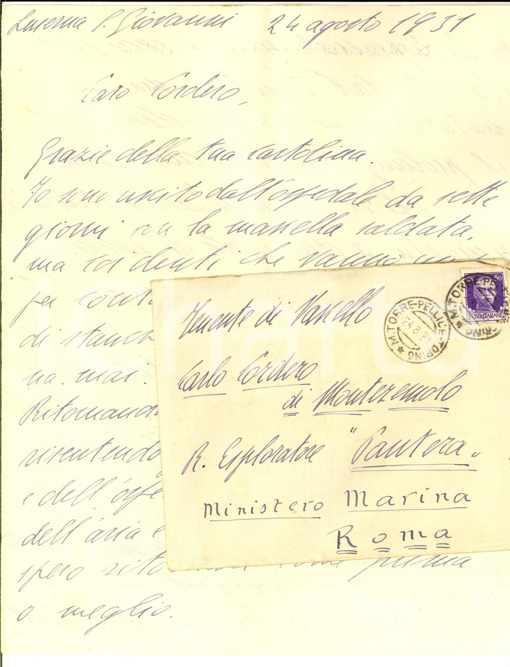 Manoscritto, lettera originale 1931 LUSERNA SAN GIOVANNI Lettera nobile GUGLIELMETTI a CORDERO DI MONTEZEMOLO 1