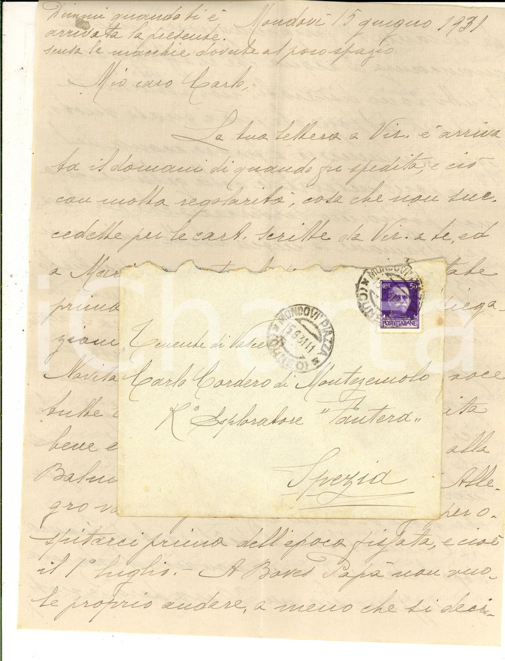 Manoscritto, lettera originale 1931 MONDOVI  Marchesa CORDERO DI MONTEZEMOLO lamenta la mancanza d acqua 1