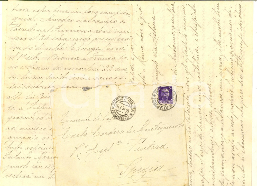 Manoscritto, lettera originale 1931 MONDOVI  Marchesa CORDERO DI MONTEZEMOLO sui figli lontani Lettera 1
