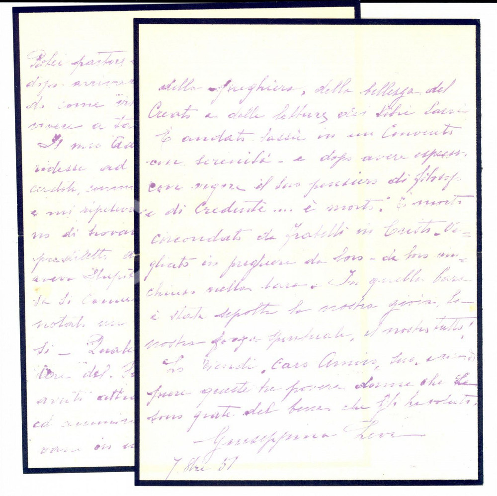 Autografo originale 1954 FIRENZE Giuseppina LEVI sui lavori del marito Giulio Augusto Lettera 1