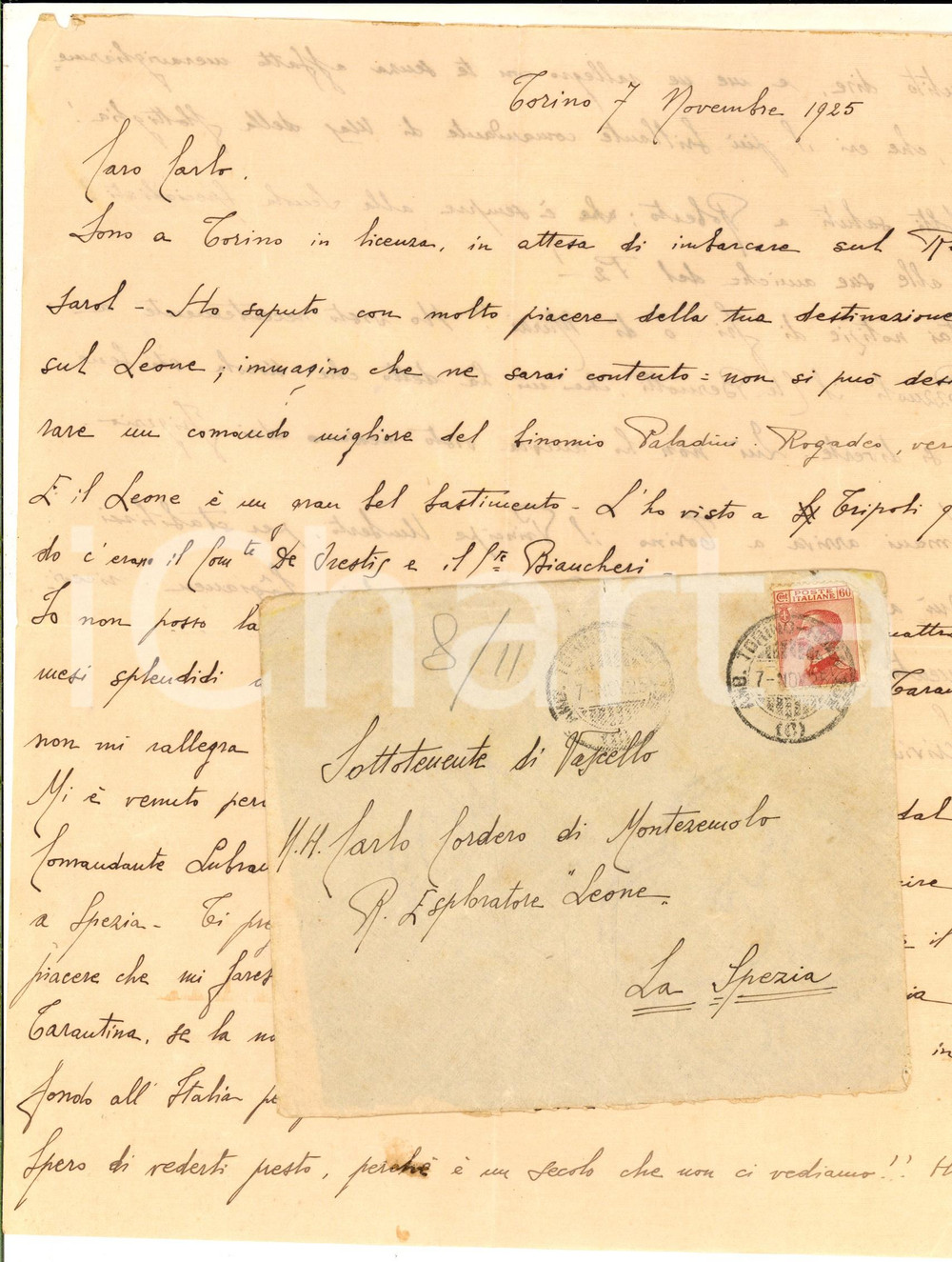 Manoscritto, lettera originale 1925 TORINO Lettera a Carlo CORDERO DI MONTEZEMOLO da un collega ufficiale 1