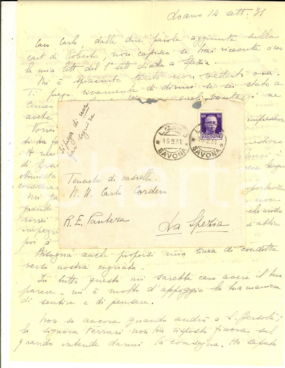 Manoscritto, lettera originale 1931 LOANO Marchesa Virginia CORDERO DI MONTEZEMOLO e le questioni di famiglia 1
