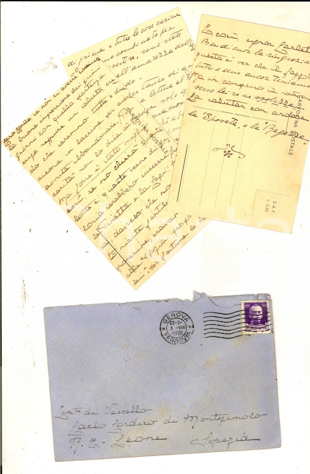 Manoscritto, lettera originale 1930 GENOVA Cartoline a Carlo CORDERO DI MONTEZEMOLO dalla famiglia al mare 1