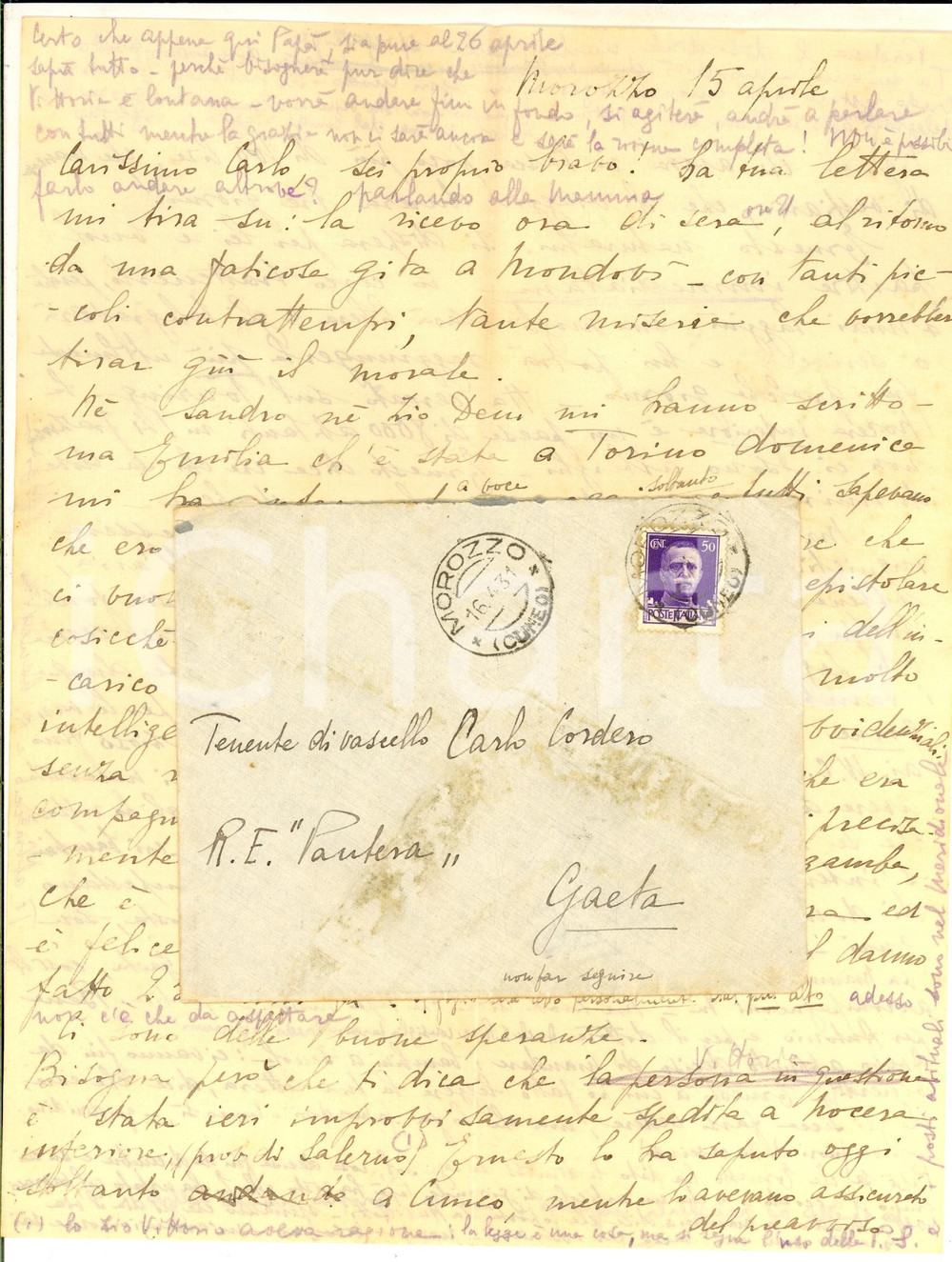 Manoscritto, lettera originale 1931 MOROZZO Virginia CORDERO DI MONTEZEMOLO di fronte al confino di una parente 1