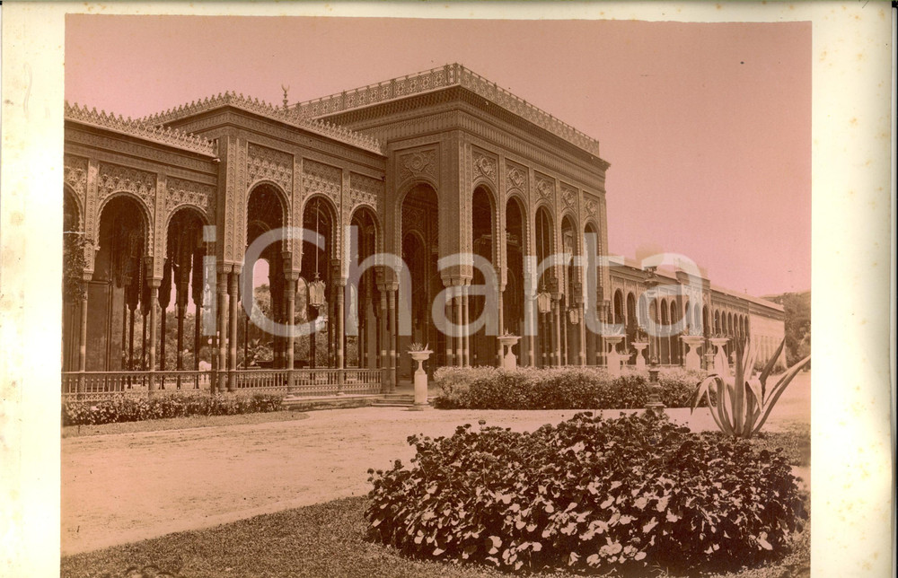 Fotografia d epoca originale 1890 ca LE CAIRE EGYPTE Façade Palais de Guézireh Photo Adelphoi ZANGAKI 34x22 1