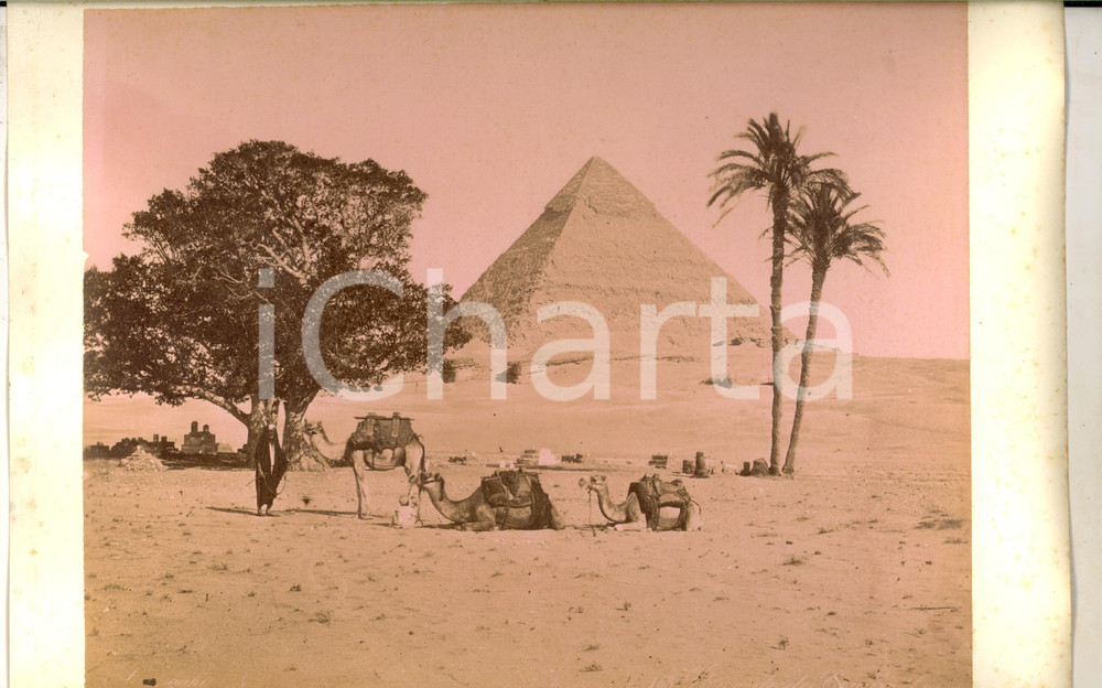 Fotografia d epoca originale 1890 ca EGYPTE Pyramide de Khuffra et carovane Photo Adelphoi ZANGAKI 34x22 cm 1