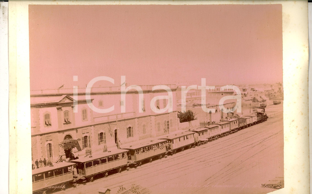 Fotografia d epoca originale 1890 ca EGYPTE Station de chemin de fer à  SUEZ Photo Adelphoi ZANGAKI ANIMEE 1