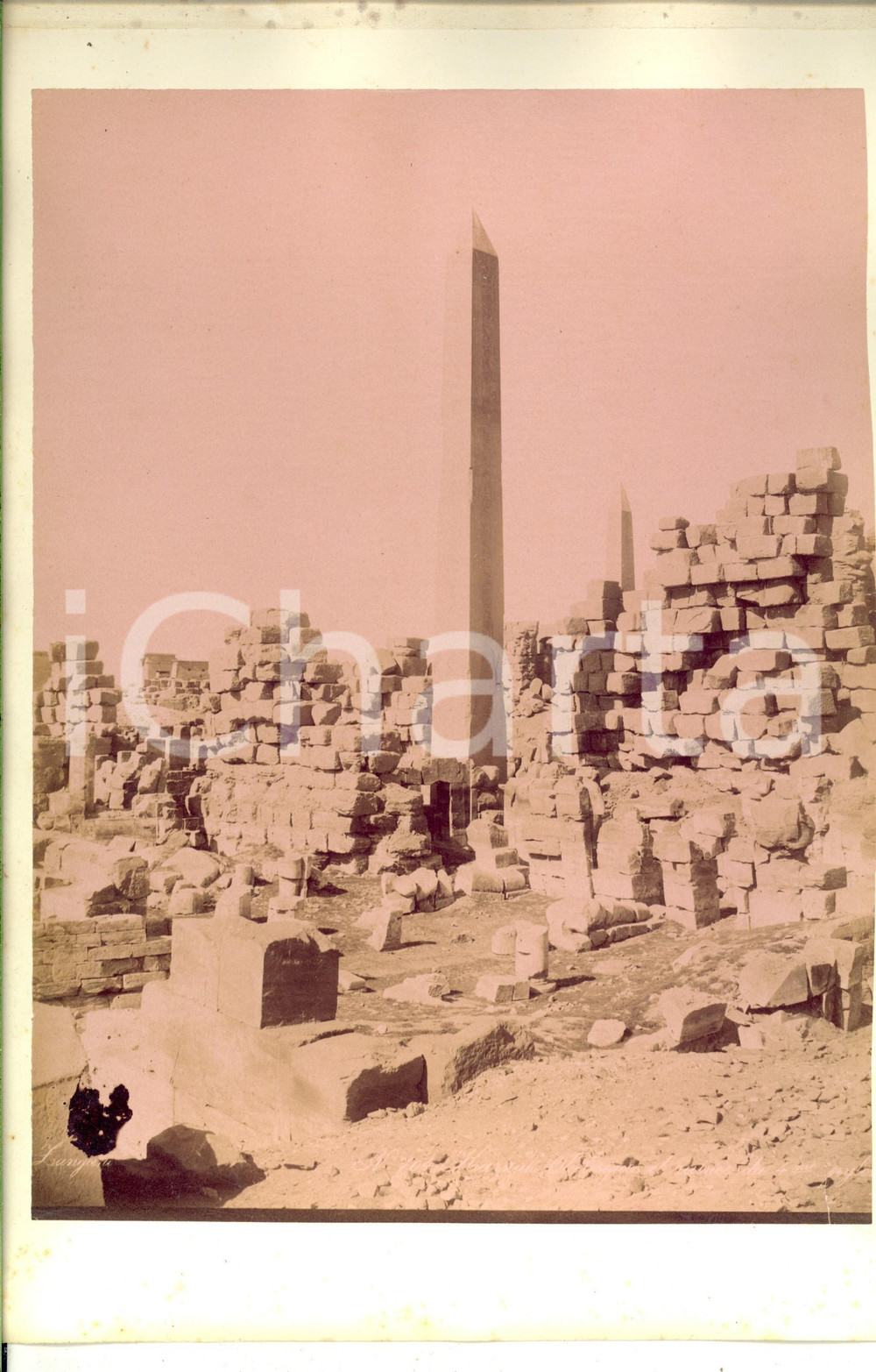 Fotografia d epoca originale 1890 ca KARNAK EGYPTE Obélique et ruines du 4eme pylon Photo Adelphoi ZANGAKI 1