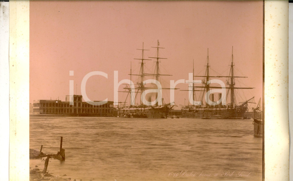 Fotografia d epoca originale 1890 ca PORT SAID EGYPTE Vue de la Dutch House Photo Adelphoi ZANGAKI 34x22 1