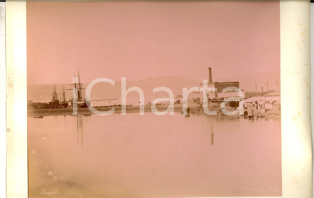 Fotografia d epoca originale 1890 ca EGYPTE Vue du bassin de SUEZ Photo Adelphoi ZANGAKI 34x22 cm 1