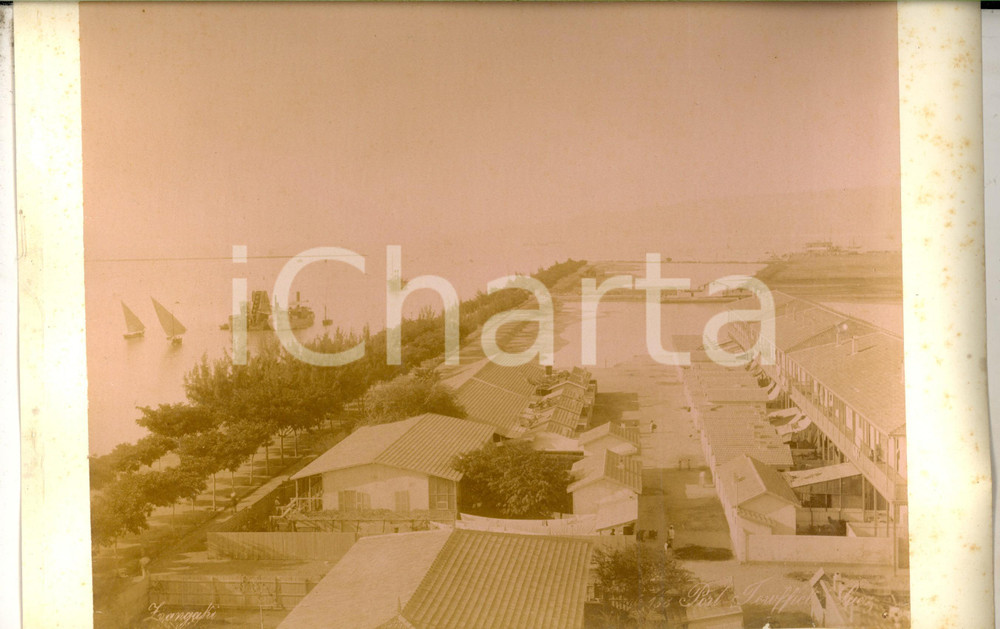 Fotografia d epoca originale 1890 ca SUEZ EGYPTE Vue du Port TEWFFICK Photo Adolphe ZANGAKI 34x22 cm 1