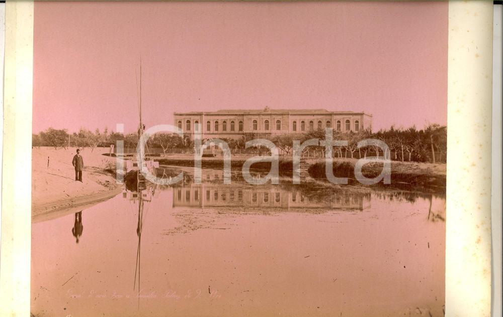 Fotografia d epoca originale 1890 ca EGYPTE Canal d eau douce à ISMAILIA Palais du Vice Roi ADELPHOI ZANGAKI 1
