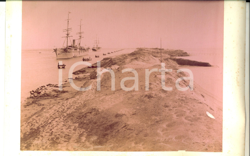 Fotografia d epoca originale 1890 ca EGYPTE Entrée des lacs et navires Photo Adelphoi ZANGAKI 34x22 cm 1