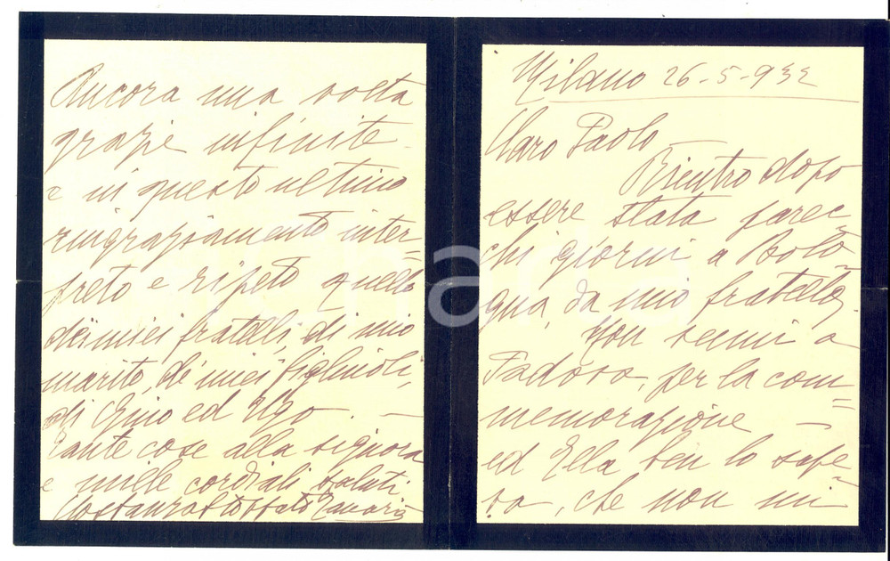 Autografo originale 1932 MILANO Costanza STOPPATO in ricordo del padre senatore Alessandro Lettera 1