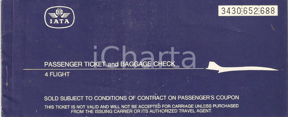 Materiale pubblicitario d’epoca 1978 IATA Passenger ticket and baggage check Carnet 4 flight 20x8 cm 1