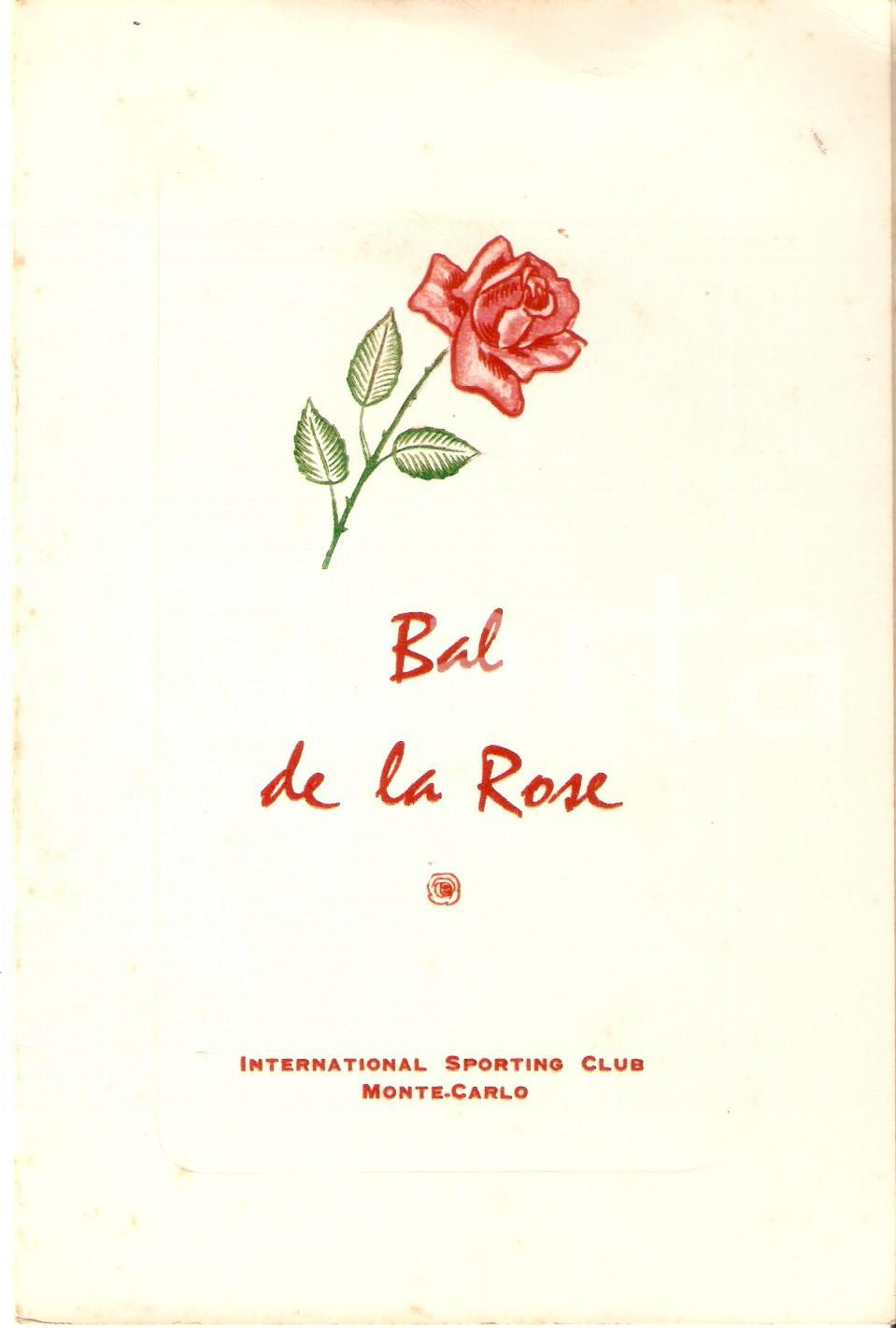 Oggetto da collezione cartaceo 1962 MONTECARLO International Sporting Club  Menu BAL DE LA ROSE 12x18 cm 1