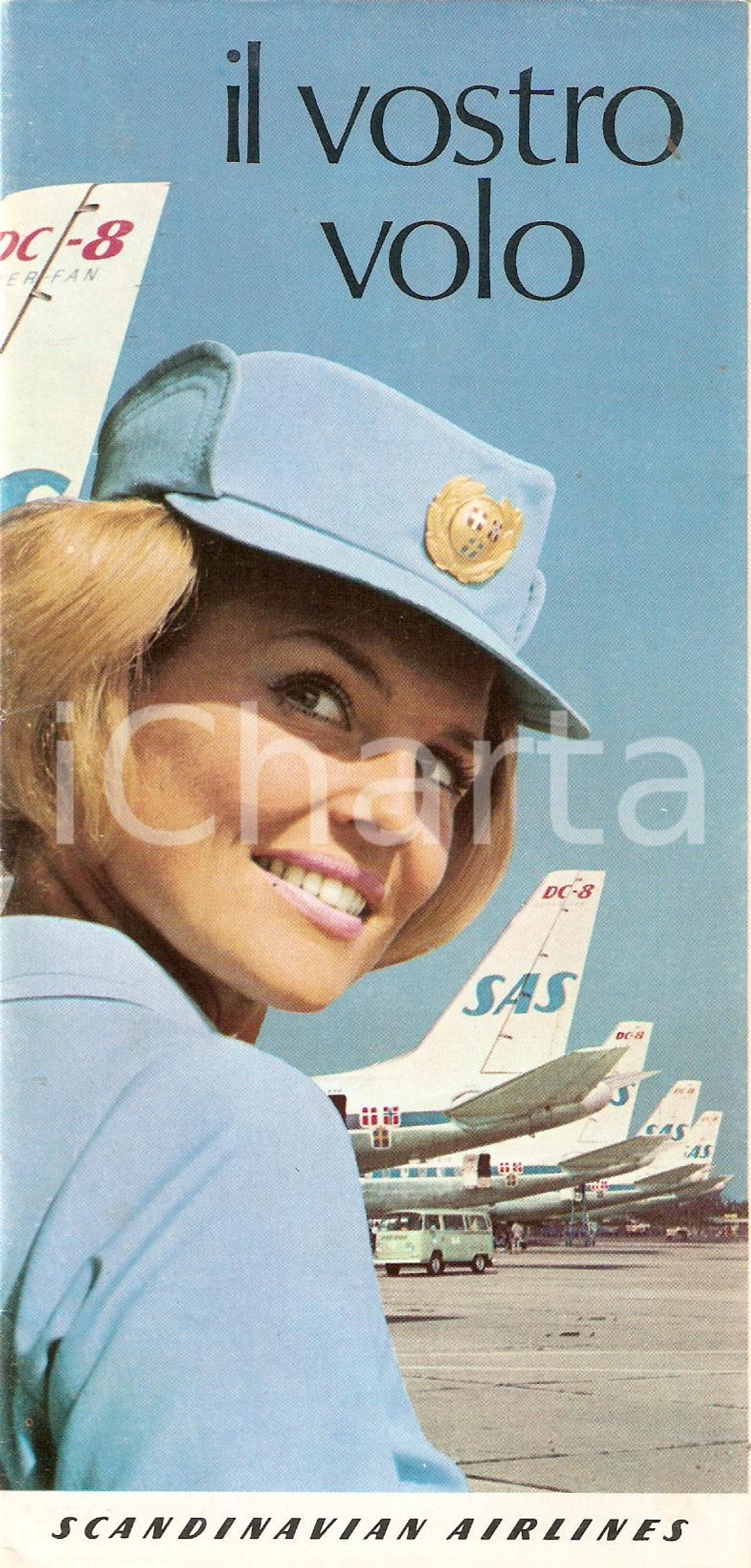 Materiale pubblicitario d’epoca 1969 SAS Scandinavian Airlines  Il vostro volo in prima classe Pieghevole 10x21 1