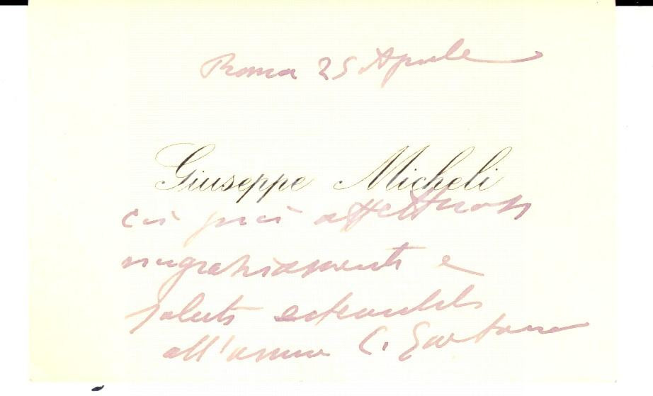 Oggetto da collezione cartaceo 1940 ca ROMA Biglietto da visita del sen. Giuseppe MICHELI Autografo 1