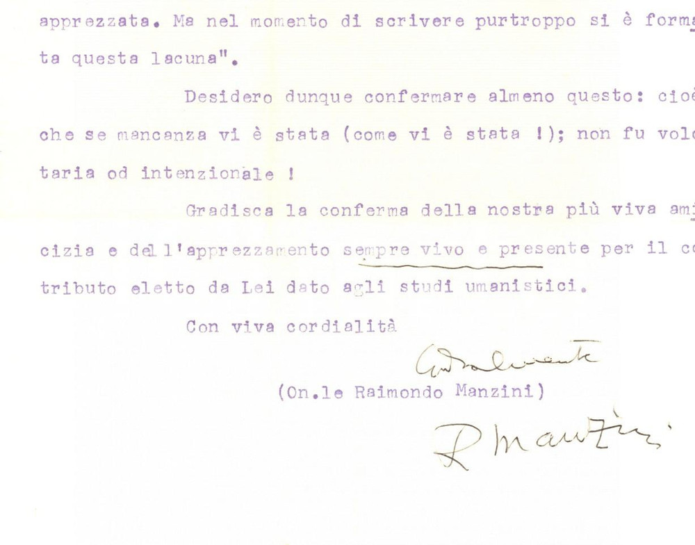 Autografo originale 1971 CITTA  DEL VATICANO Raimondo MANZINI a uno scrittore trascurato AUTOGRAFO 1