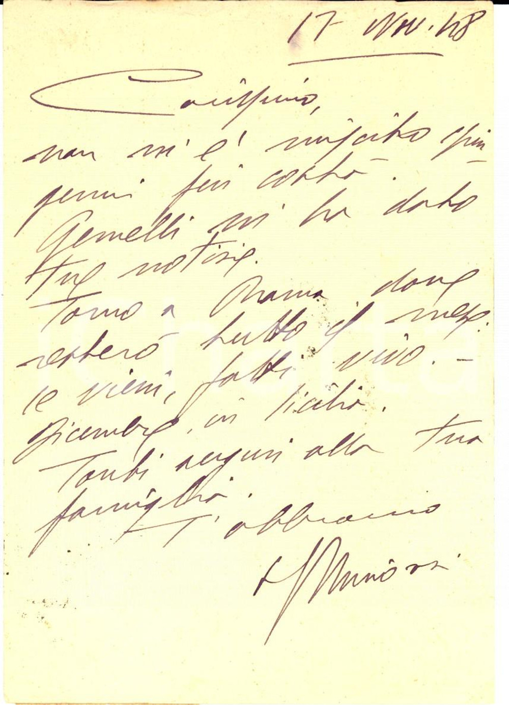Autografo originale 1948 MILANO ORFANI DI GUERRA Cartolina padre Giovanni MINOZZI AUTOGRAFO 1