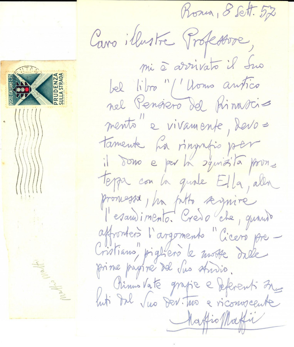Autografo originale 1957 ROMA Maffio MAFFII ringrazia scrittore per l invio di un libro AUTOGRAFO 1