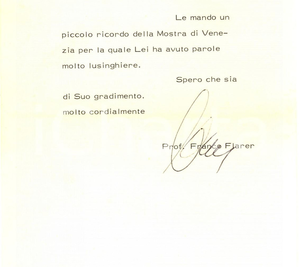 Autografo originale 1967 PADOVA Lettera pittore Franco FLARER per ringraziamento AUTOGRAFO 1