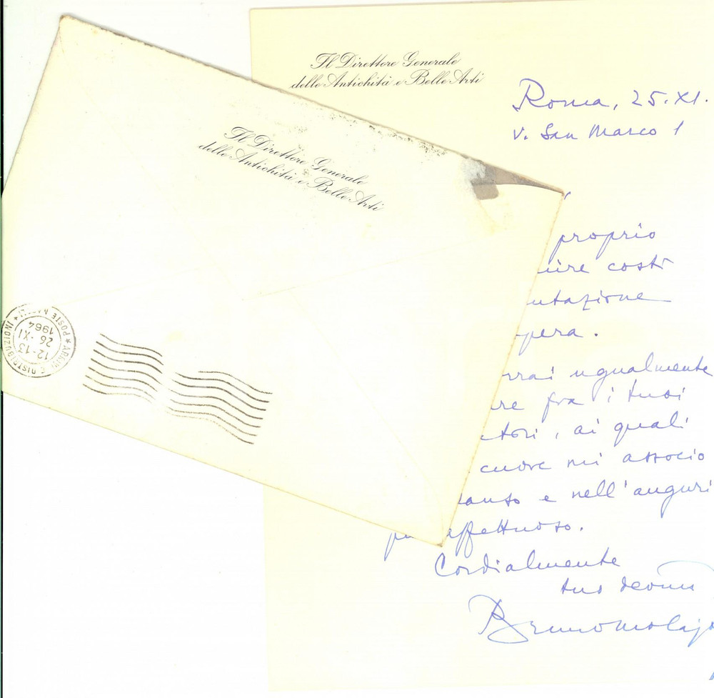 Autografo originale 1964 ROMA Bruno MOLAJOLI si congratula con uno scrittore AUTOGRAFO 1