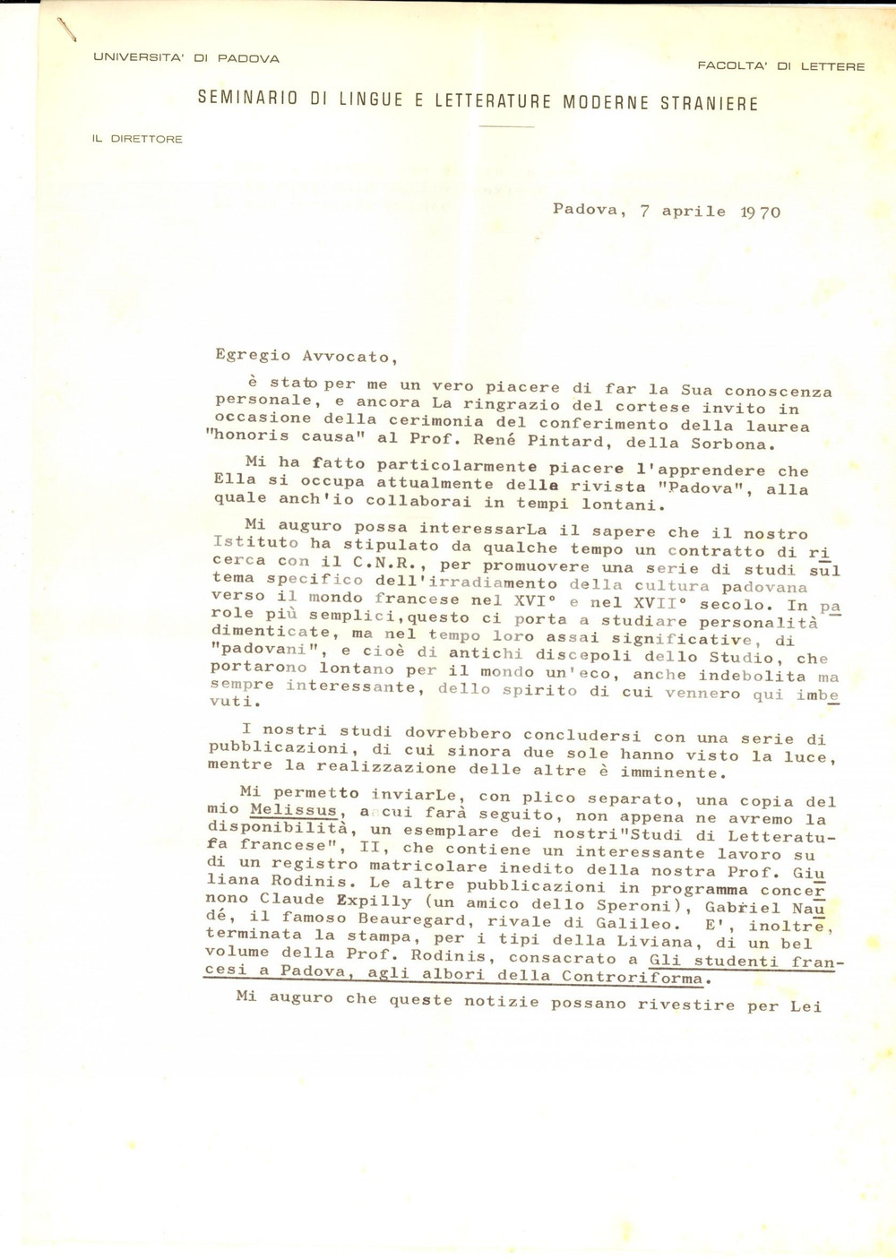 Autografo originale 1970 PADOVA Lettera Enea BALMAS su studi di cultura padovana AUTOGRAFO 1