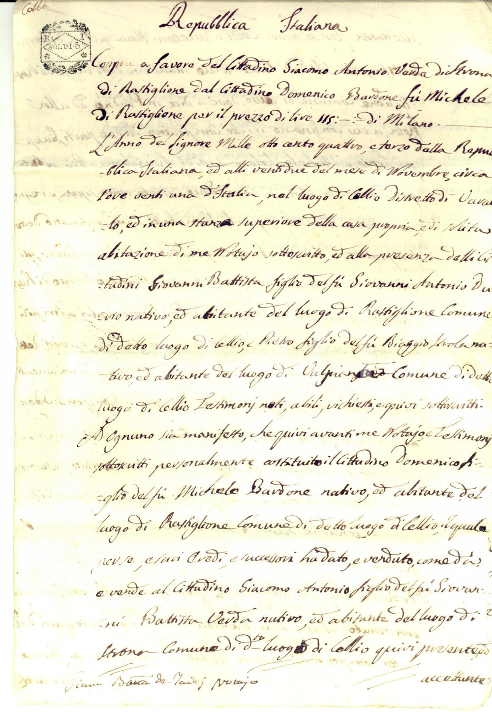 1804 RASTIGLIONE Domenico BARDONE vende bosco ceduo a Giacomo Antonio VERDA 