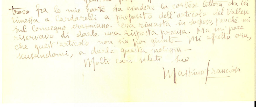 Autografo originale 1950 ROMA Lettera di Massimo FRANCIOSA su un articolo in sospeso Autografo 1