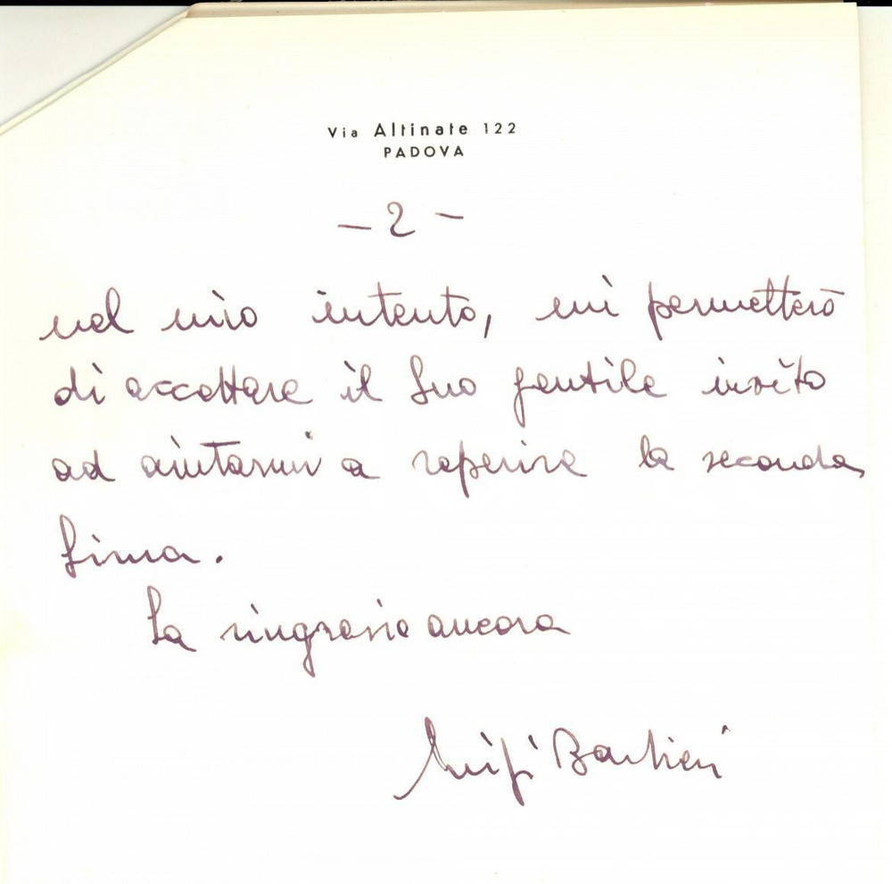 Autografo originale 1977 PADOVA Luigi Ciccio BARBIERI tenta iscrizione alla Democrazia Cristiana 1