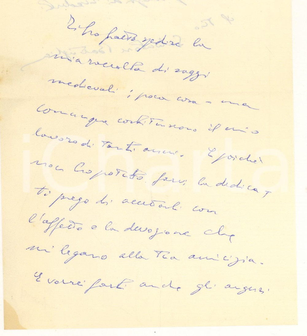 Autografo originale 1960 ca NAPOLI Salvatore BATTAGLIA invia raccolta saggi a un collega Autografo 1