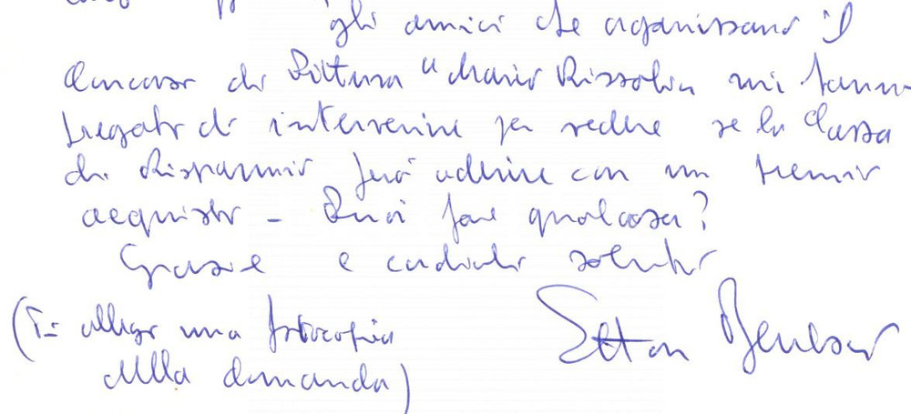 Autografo originale 1979 PADOVA  Biglietto Ettore BENTSIK per adesione a un concorso AUTOGRAFO 1