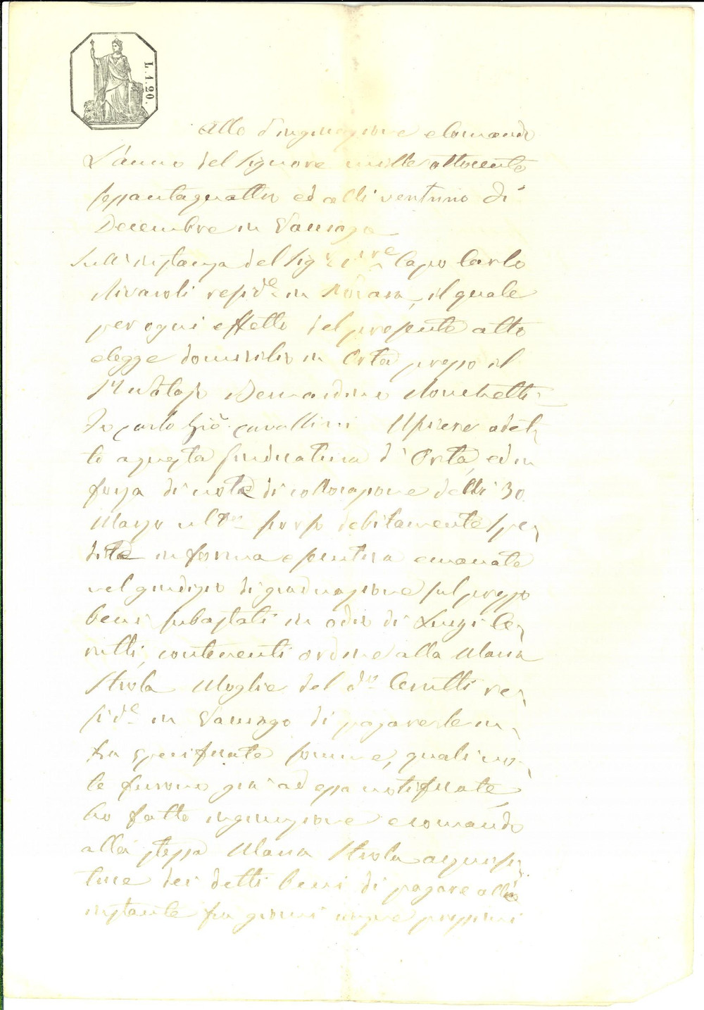 Documento originale, autentico 1864 MILANO Ingiunzione di pagamento a Maria STROLA CERUTTI per beni subastati 1