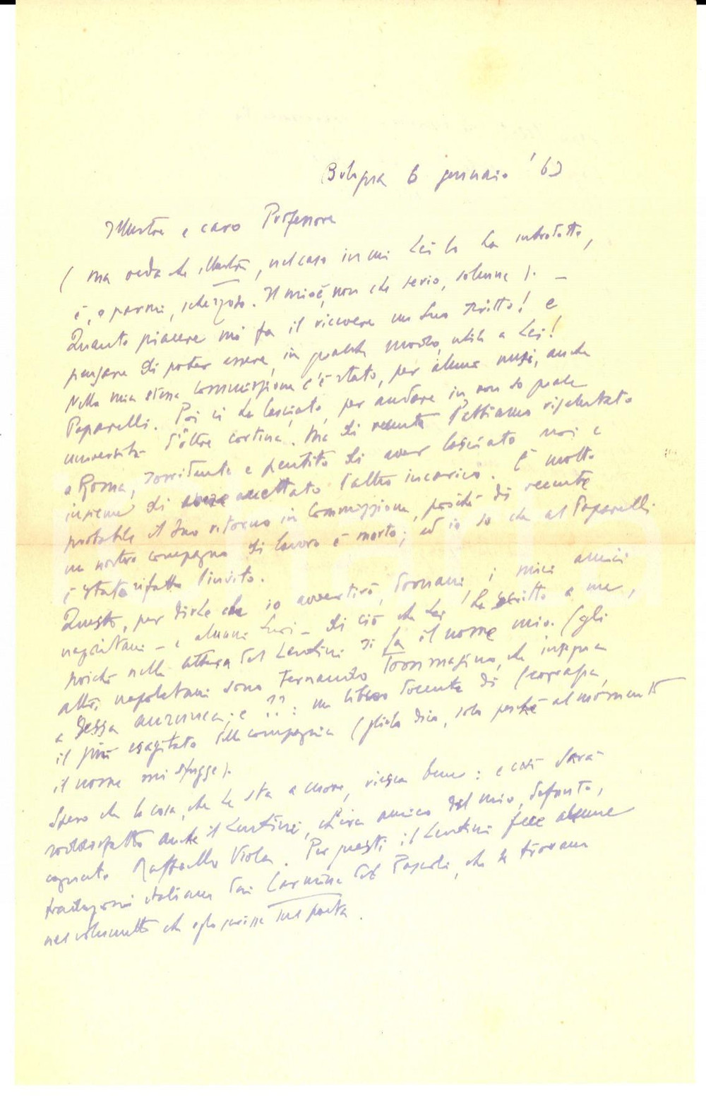 Autografo originale 1963 BOLOGNA Giulio MARZOT ringrazia un collega per un invito AUTOGRAFO 1