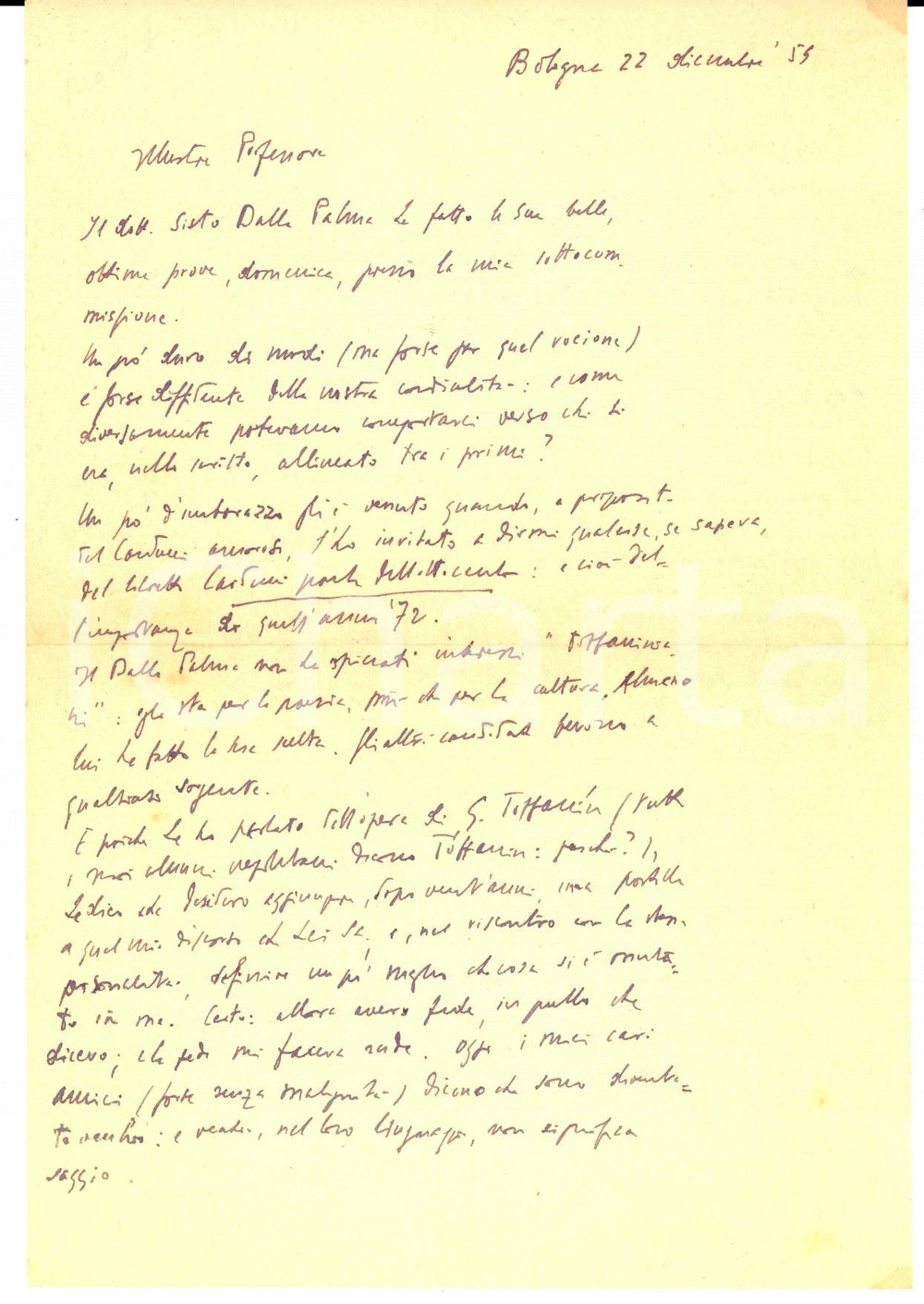 Autografo originale 1954 BOLOGNA Giulio MARZOT e il lavoro nelle commissioni dei concorsi AUTOGRAFO 1