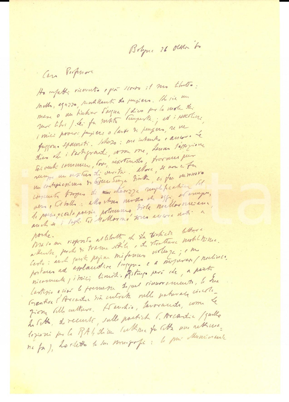 Autografo originale 1960 BOLOGNA Giulio MARZOT spera in una pubblicazione RAI delle sue lezioni 1