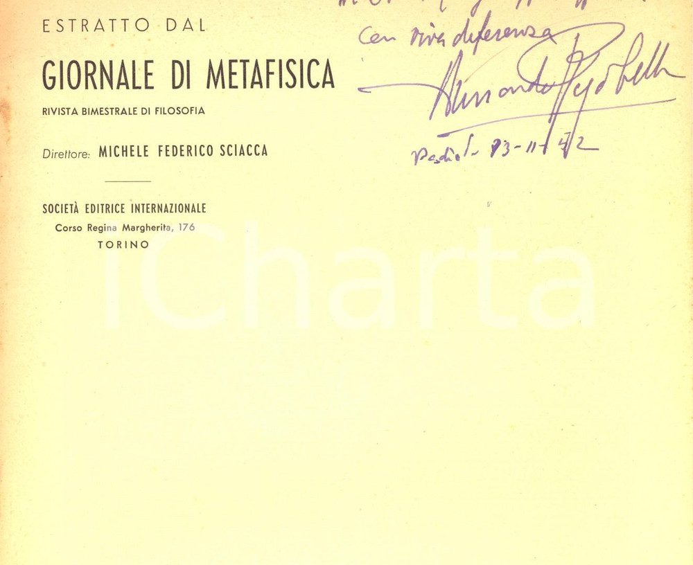 Libro, pubblicazione d epoca 1952 Armando RIGOBELLO Ultime pubblicazioni di L. LAVELLE Invio AUTOGRAFO 1