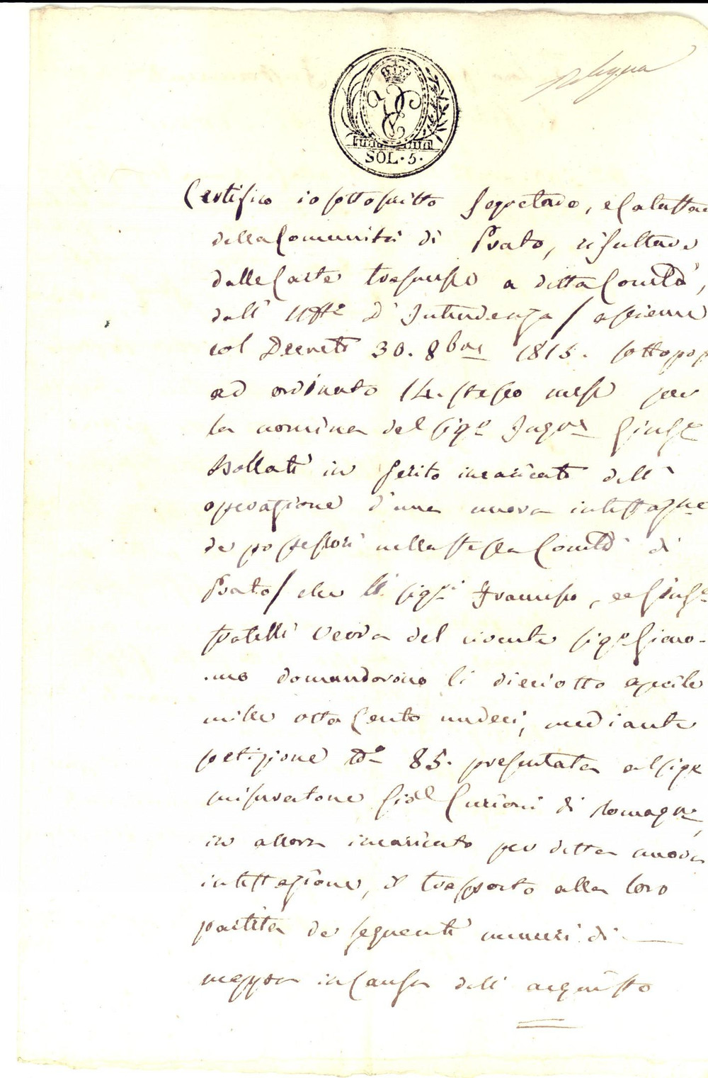 1816 PRATO SESIA Attestazione nomina del perito ing. Giuseppe BOLLATI pro VERDA