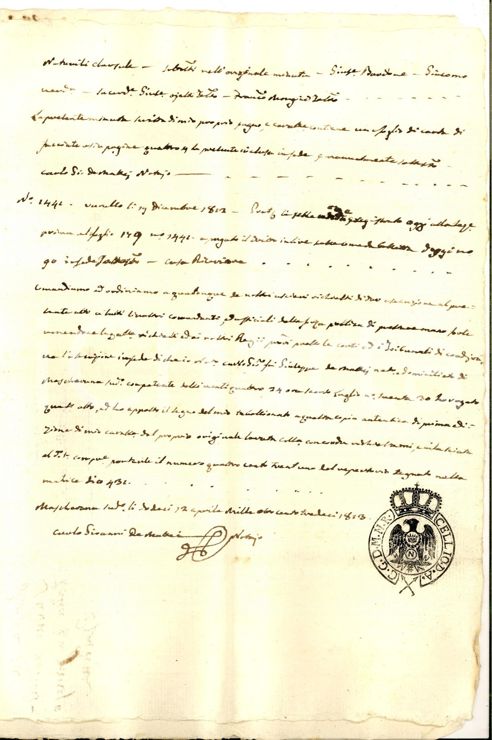 1812 RASTIGLIONE Giuseppe BARDONE vende bosco ceduo a Giacomo VERDA *Manoscritto