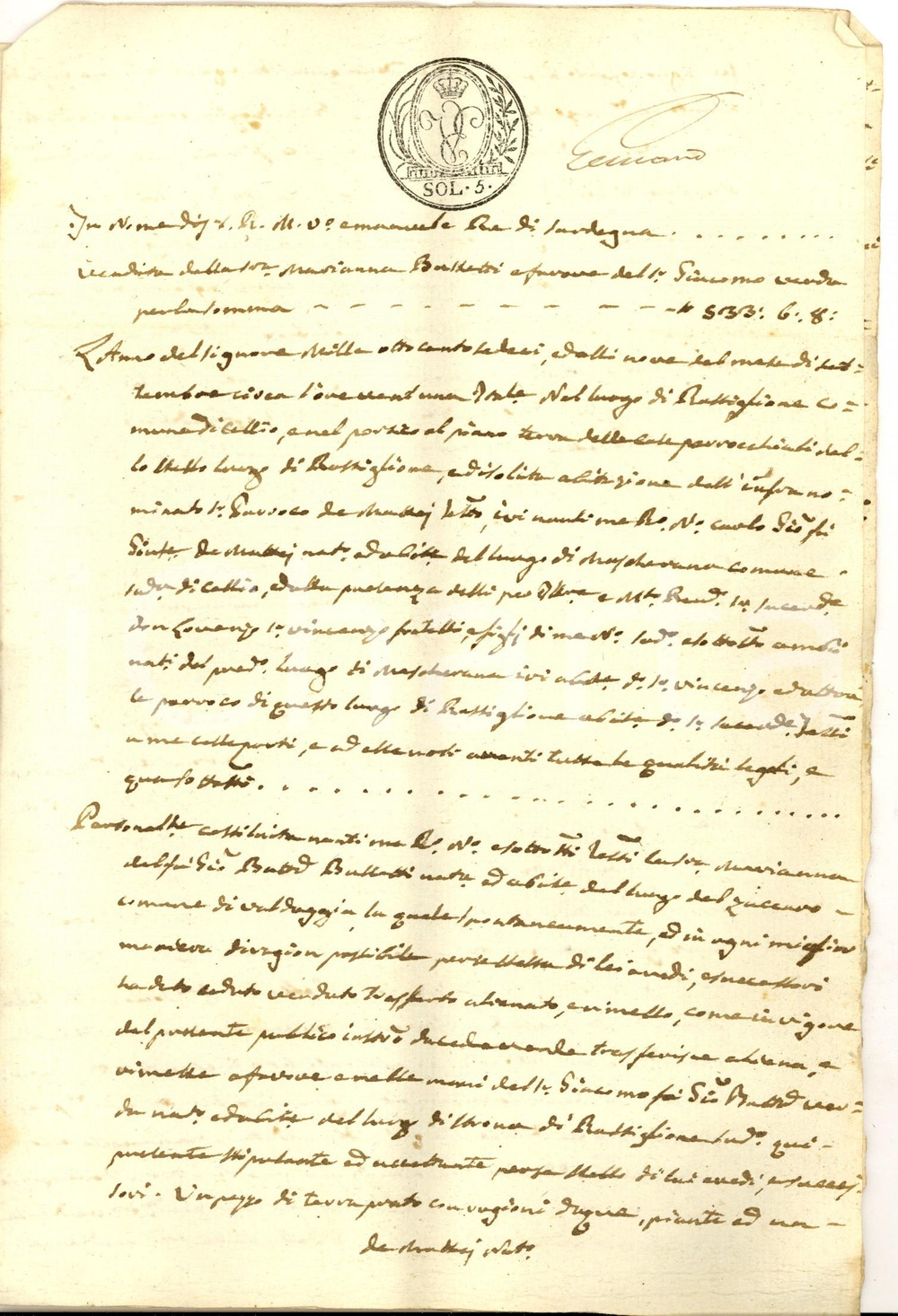 Documento originale, autentico 1816 STRONA/ RASTIGLIONE Marianna BUSSETTI vende prato a Giacomo VERDA 1