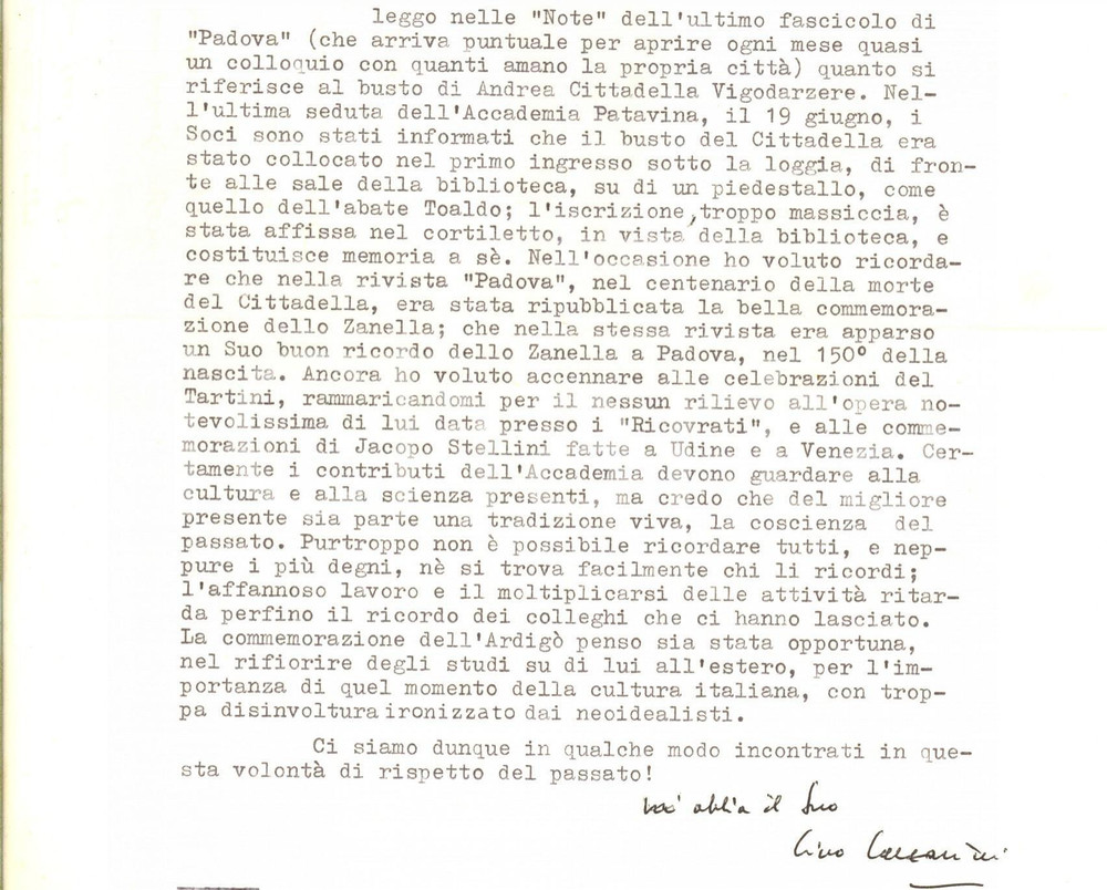 Autografo originale 1971 PADOVA Lino LAZZARINI e la difficoltÃ  nel ricordare i padovani illustri 1